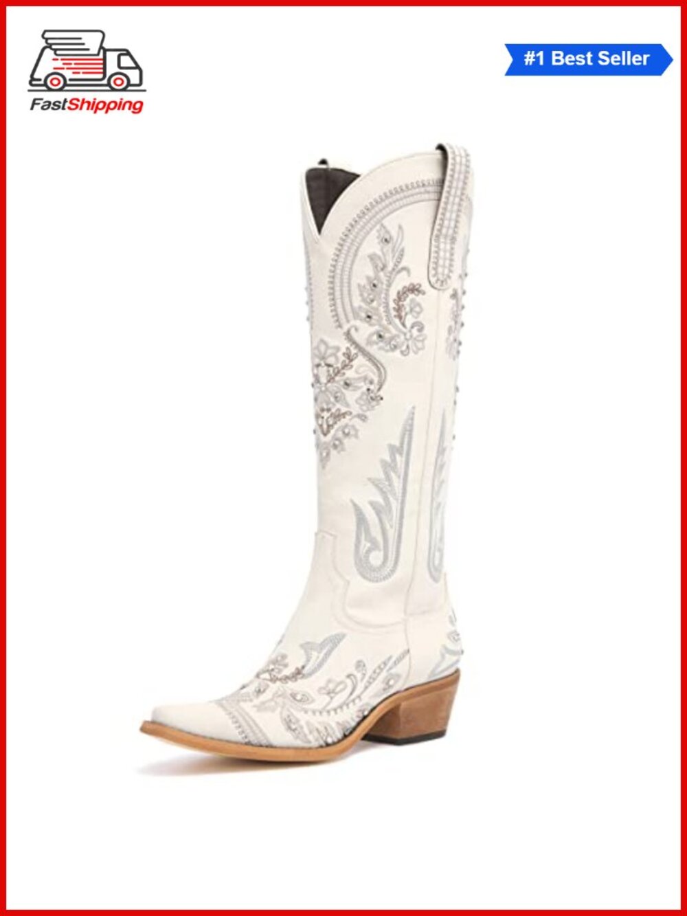 ✨ Western Cowboy Boots Women Rhinestone Knee High Snip Toe Faux Leather
